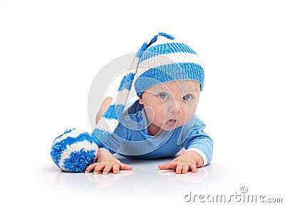 Baby in a striped hat Stock Photo