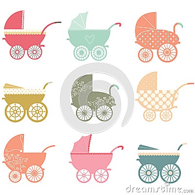 Baby Stroller Elements Vector Illustration