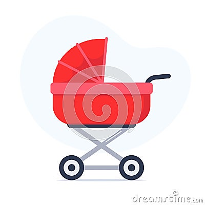 Baby stroller isolated on white background. Children pram, baby carriage. Vector illustration Vector Illustration