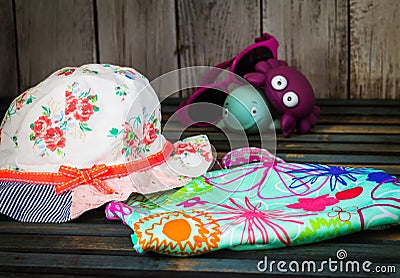 Baby stuff to the beach Stock Photo