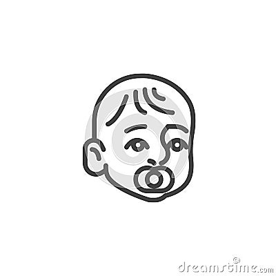 Baby sucking a pacifier line icon Vector Illustration