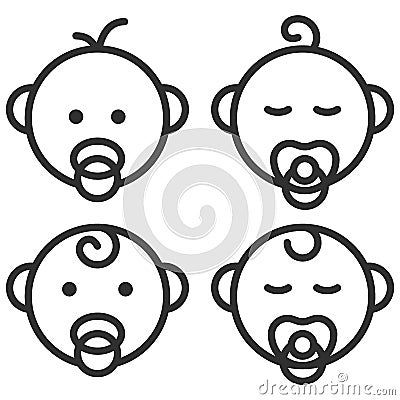 Baby sucking a pacifier. baby outline icon. Vector illustration Vector Illustration