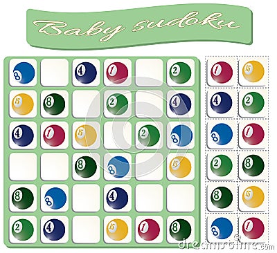 Baby Sudoku with colorful billiard balls Vector Illustration