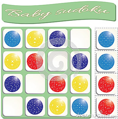 Baby Sudoku with colorful balls Vector Illustration