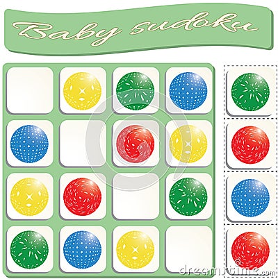 Baby Sudoku with colorful balls Vector Illustration