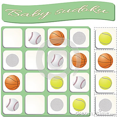 Baby Sudoku with colorful sports balls Vector Illustration