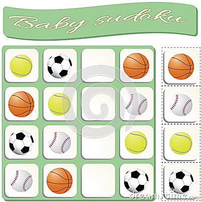 Baby Sudoku with colorful sports balls Vector Illustration