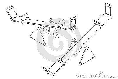 Baby swing - balancer for riding together, black and white contour isometric vector illustration Vector Illustration