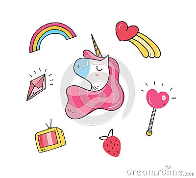 Baby t shirt design with unicorn patches Stock Photo