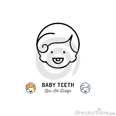 Baby Teeth Icon, Little boys with first tooth, child smiling. Children`s dental care thin line icon. Vector illustration Vector Illustration