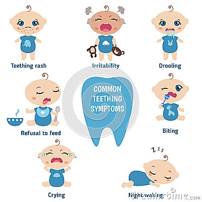 Baby teething symptoms Vector Illustration