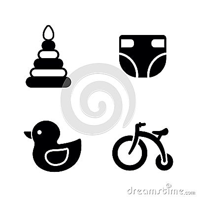 Baby Things, Children Toys. Simple Related Vector Icons Vector Illustration