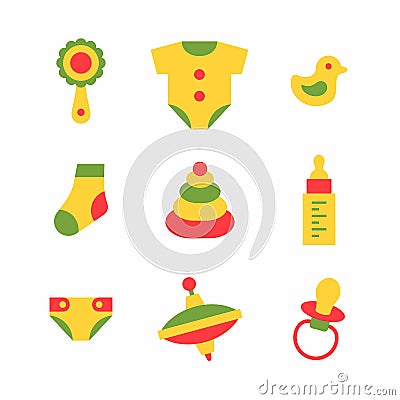 Baby things icons set Vector Illustration