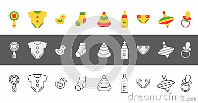 Baby things icons set Vector Illustration