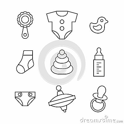 Baby things icons set Vector Illustration