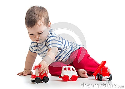 Baby toddler playing with toy car Stock Photo