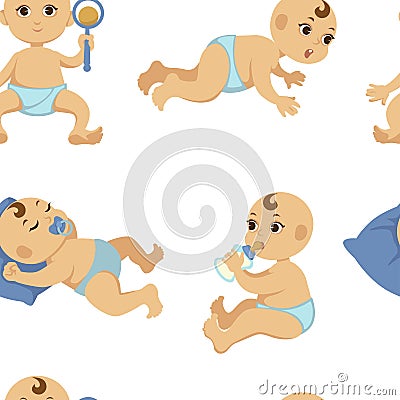 Baby toddler vector flat character seamless pattern. Vector Illustration