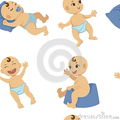 Baby toddler vector flat character seamless pattern. Vector Illustration