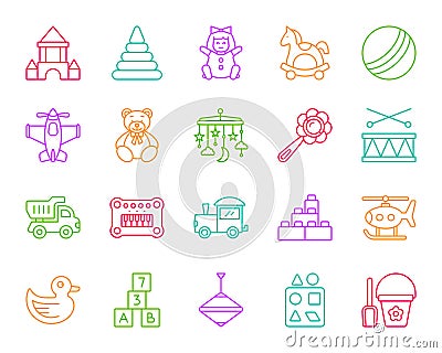 Baby Toy simple color line icons vector set Vector Illustration