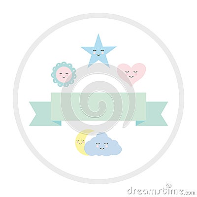 Baby toys accessories with ribbon frame Vector Illustration
