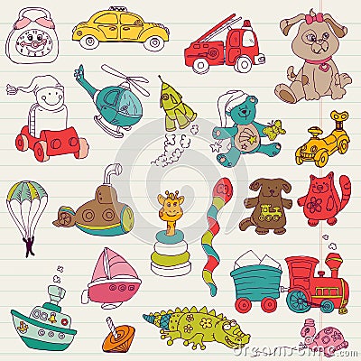 Baby Toys Doodles Vector Illustration