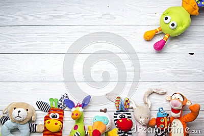 Set of colorful Kids toys frame. Copy space for text Stock Photo