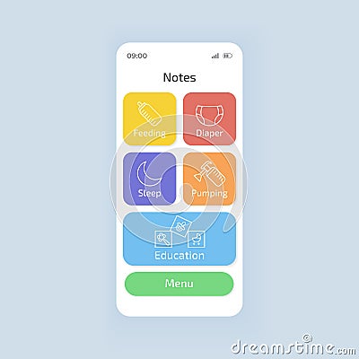 Baby tracking smartphone interface vector template Vector Illustration