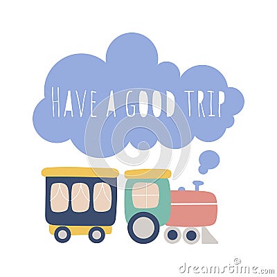Baby train with wishes have a good trip Vector Illustration
