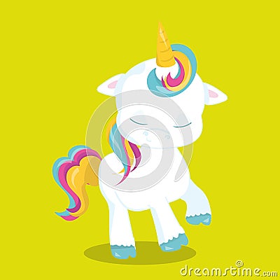 Baby Unicorn Closed eyes Leg Up 05 Vector Illustration