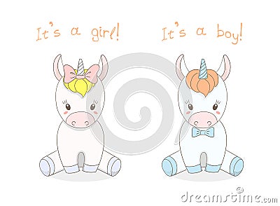 Baby unicorns boy and girl Vector Illustration