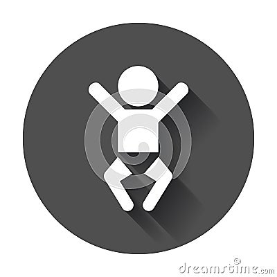 Baby vector icon. Child flat illustration on black round background with long shadow. Vector Illustration