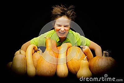 Baby Vitamins Pumpkin Farmer Harvest Fall Health Stock Photo