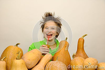 Baby Vitamins Pumpkin Farmer Harvest Fall Health Stock Photo