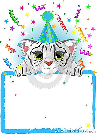 Baby White Tiger Birthday Stock Photo