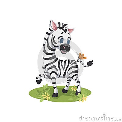 Baby Zebra drawing playing with butterfly Stock Photo