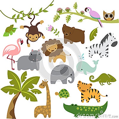 Baby Zoo Animals Vector Clipart Stock Photo