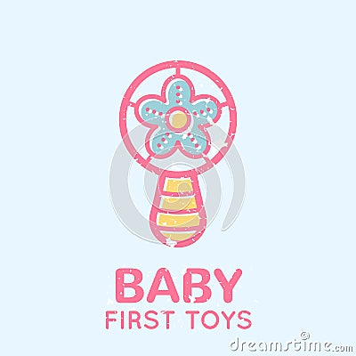 Babyish emblem with a beanbag toy Vector Illustration