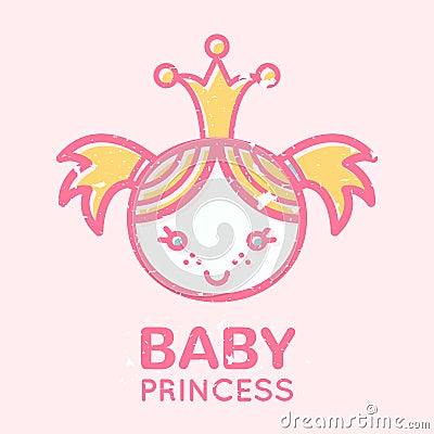 Babyish emblem with cute little girl Vector Illustration