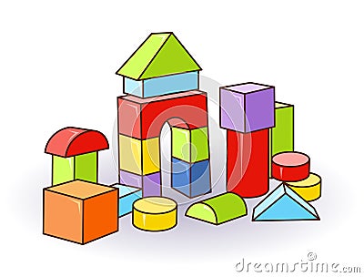 Babys letter cubes toys. Wooden or plastic color cubes. Vector. Castle Vector Illustration