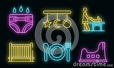 Babysitter icons set vector neon Vector Illustration