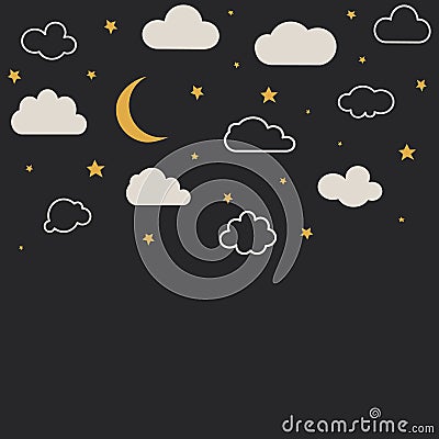 Cute baby clouds, stars, moon pattern vector seamless Vector Illustration