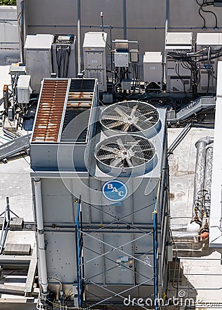 BAC airconditioning plan on roof of hotel Editorial Stock Photo