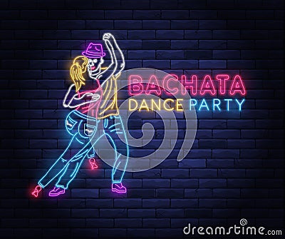 Bachata dance party colorful neon banner Stock Photo