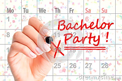 Bachelor party noted on calendar Stock Photo