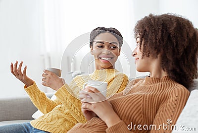 Bachelorette party, gossip and chatter with friend at home Stock Photo