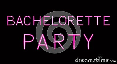 Bachelorette party hot pink realistic neon sign on black background. Hens party decoration. Girls night out. Wedding planning and Vector Illustration
