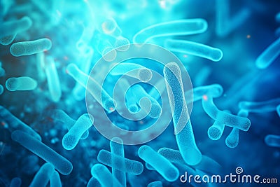 Bacillus bacteria. Bacterial infection as a microscopic background. Dangerous disease strain case. Generative AI Cartoon Illustration