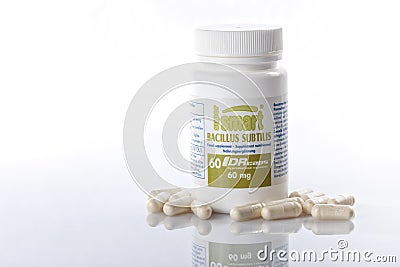Bacillus Subtilis pills isolated on white Editorial Stock Photo