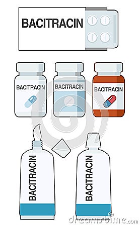 Bacitracin is an antibiotic used to prevent and treat a number of bacterial infections Cartoon Illustration