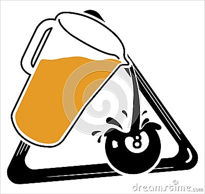 Pool Team Logo | Billiards Shirt Design | Beer Pitcher Pouring into Eight Ball | Bar Design Vector Illustration
